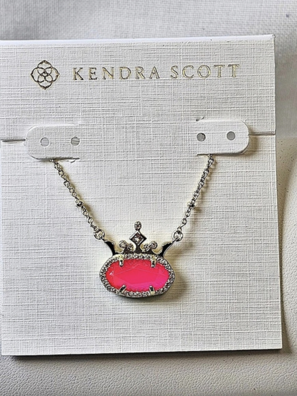 Kendra Scott X Disney Hot Pink Gold Plated Crown Pendant Necklace "Daring" New